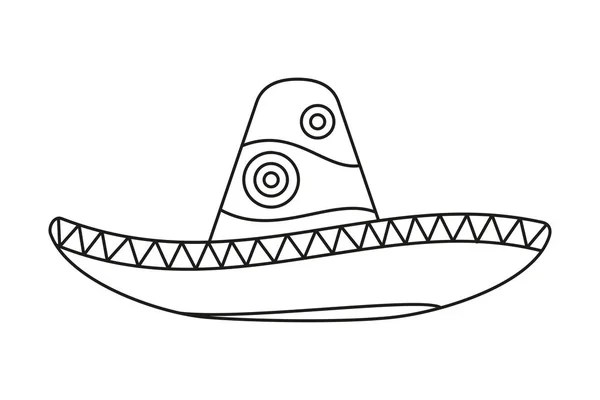 Línea Arte Sombrero Mexicano Blanco Negro Ropa Carnaval Fiesta México — Vector de stock