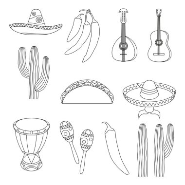 Sanat siyah beyaz 12 Meksika eleman satır.