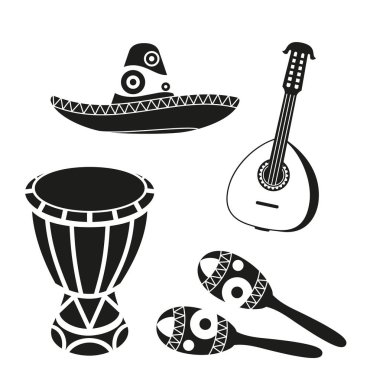 Siyah ve beyaz Meksika müzik seti.