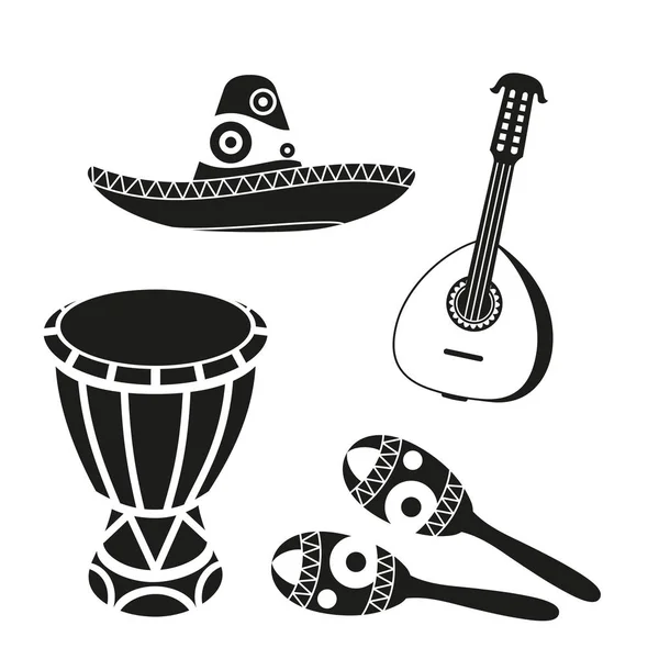 Set de música mexicana en blanco y negro . — Archivo Imágenes Vectoriales