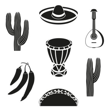 Siyah ve beyaz 7 Meksika öğeleri.