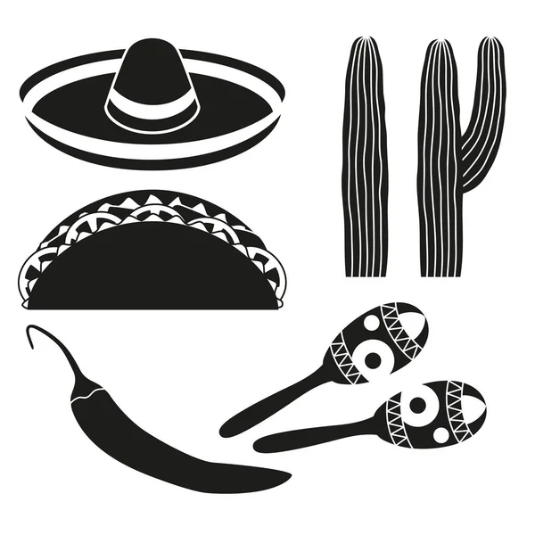 Чорно-білі 6 мексиканських елементів . — стоковий вектор