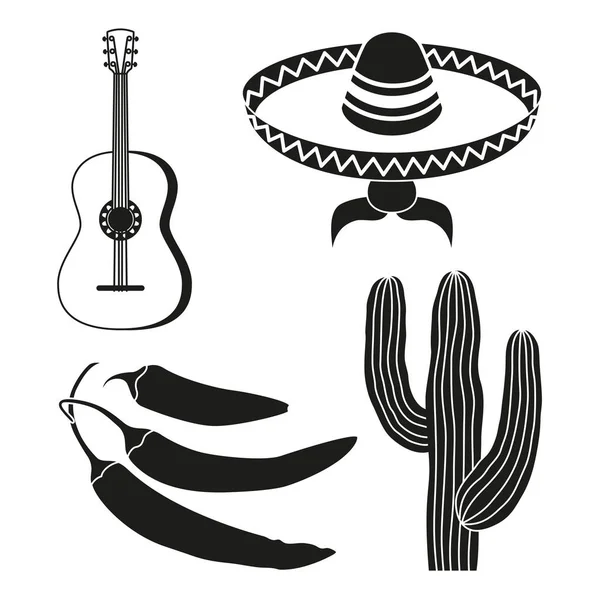 Μαύρο και άσπρο 4 μεξικάνικα στοιχεία. — Διανυσματικό Αρχείο