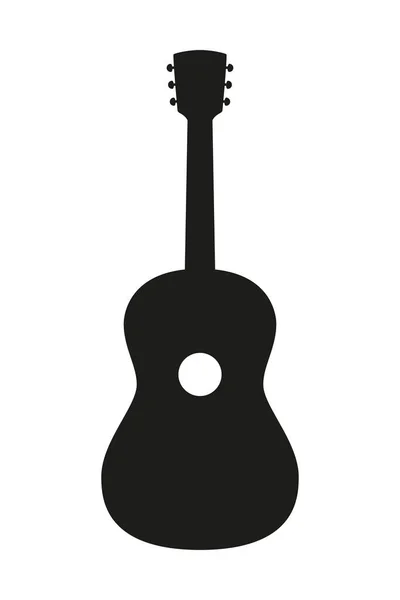 Fekete-fehér akusztikus gitár sziluett. — Stock Vector