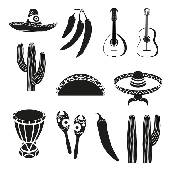 Noir et blanc 12 éléments mexicains . — Image vectorielle