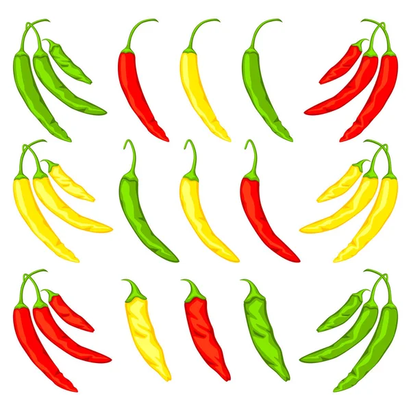 Conjunto de pimenta de pimenta quente de desenhos animados multicoloridos —  Vetores de Stock