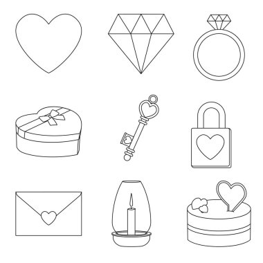 Sanat siyah çizgi ve 9 sevgililer öğeleri beyaz