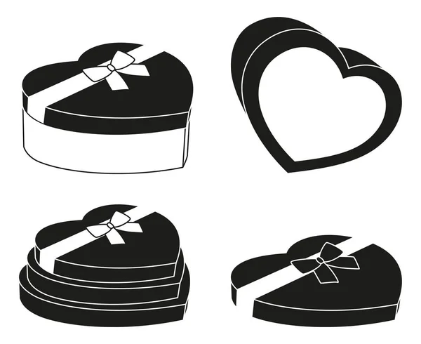 Conjunto de silueta caja corazón blanco y negro — Vector de stock