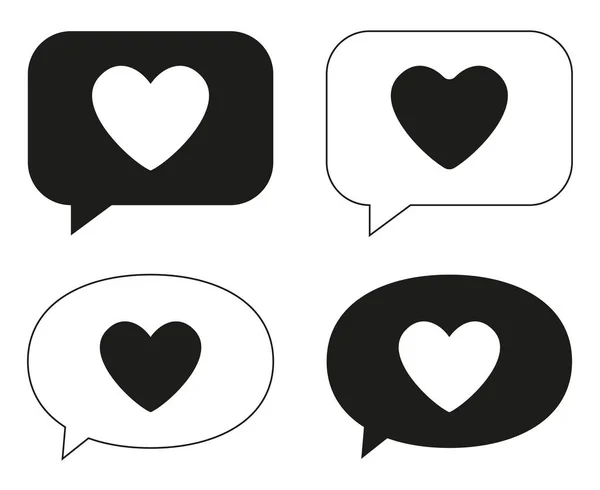 Ensemble de messages d'amour noir et blanc — Image vectorielle