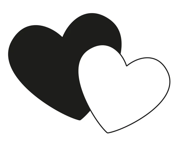 Black and white pair of loving hearts — Stock Vector