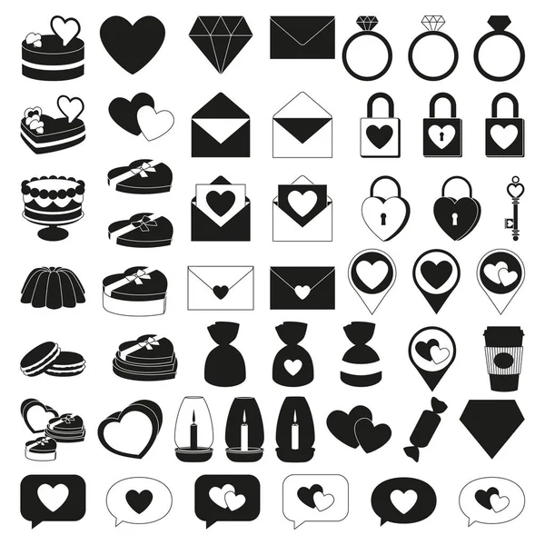 50 black and white valentine elements — Stockový vektor