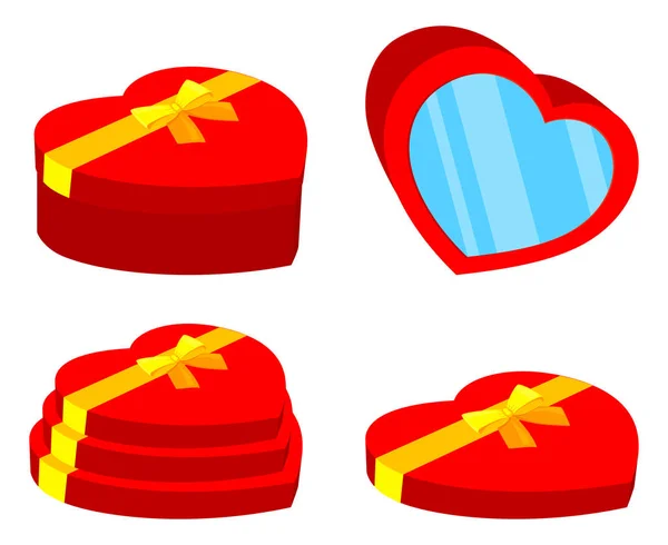 Dibujos animados colorido rojo caja del corazón conjunto — Archivo Imágenes Vectoriales