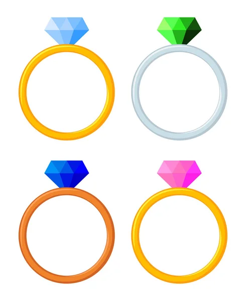 Juego de anillos de joyería de dibujos animados coloridos — Vector de stock
