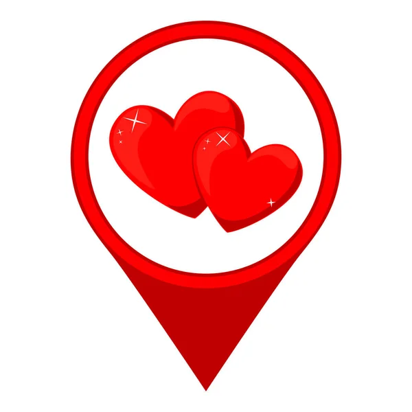 Cartoon corazón rojo par mapa puntero — Vector de stock