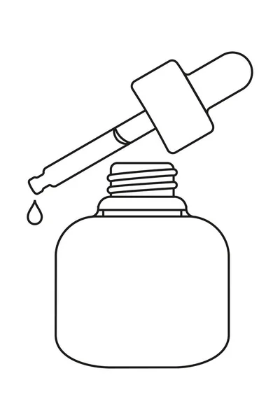 Line art black and white open beauty serum bottle — Stock Vector