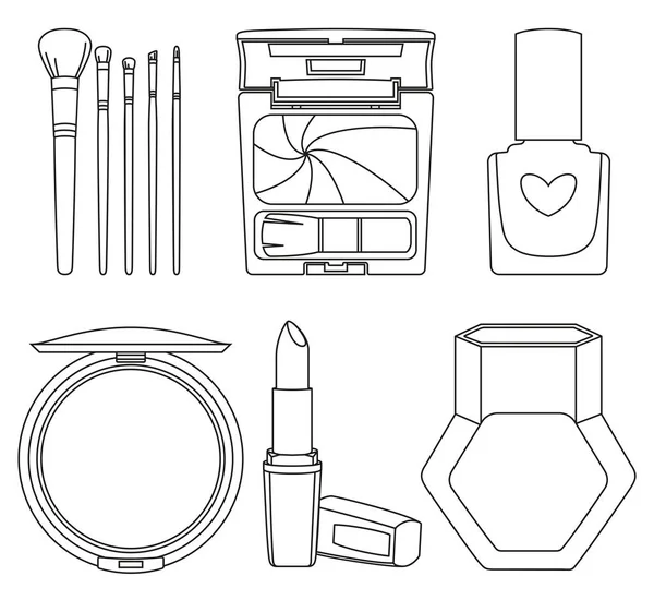 Line art black and white daily care cosmetic set — Stock Vector