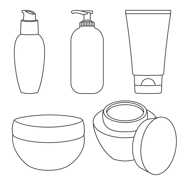 Line art black and white cosmetic bottles set — Stock Vector