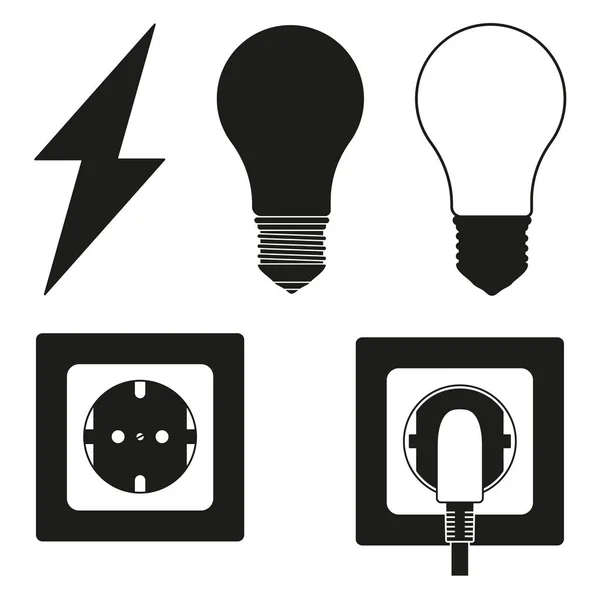 Set de elementos eléctricos en blanco y negro de 5 líneas de arte — Vector de stock