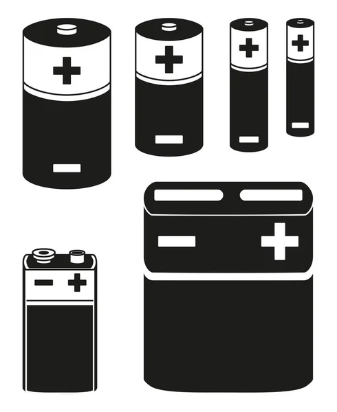 Kolekcja baterii czarno-białe — Wektor stockowy