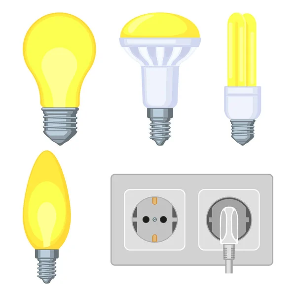 5 coloridos elementos eléctricos de dibujos animados conjunto . — Vector de stock