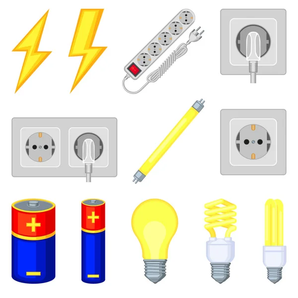 12 kolorowych elementów elektrycznych Cartoon zestaw — Wektor stockowy