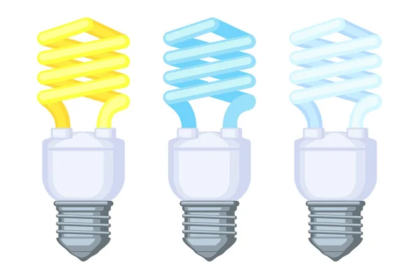 Colorful cartoon warm and cold fluorescent bulb set — Stock Vector