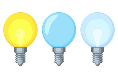 Renkli karikatür sıcak ve soğuk ışık orb ampul seti