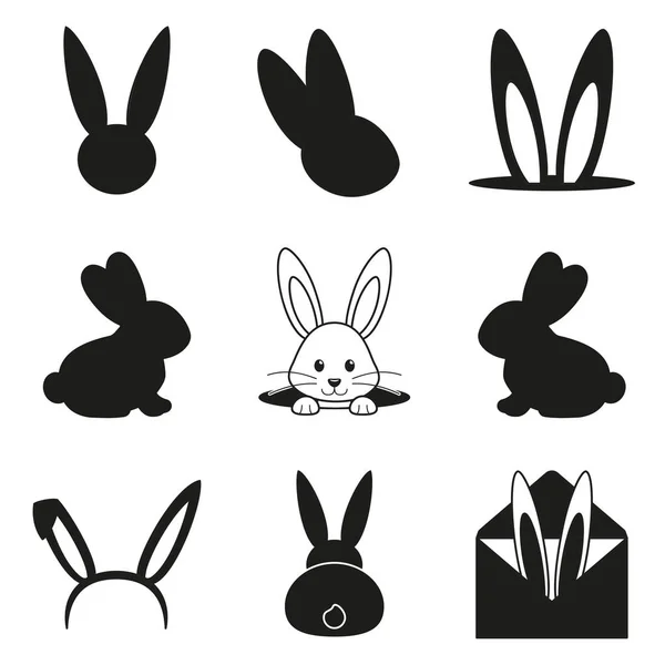 Conjunto de silueta de conejo de Pascua blanco y negro — Archivo Imágenes Vectoriales