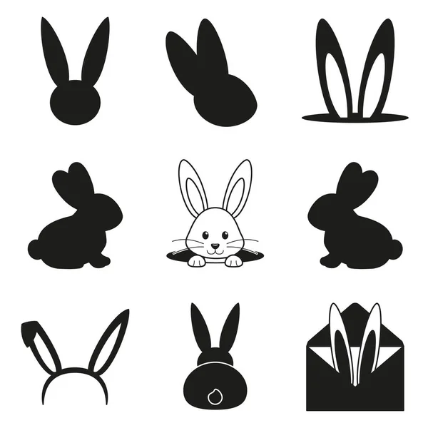 Siyah ve beyaz Paskalya bunny siluet ayarla