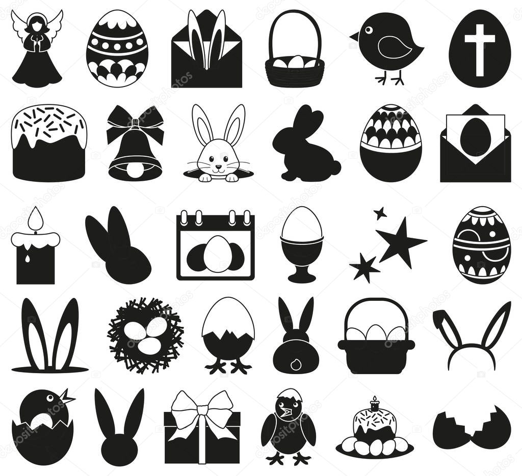 30 black and white easter elements set