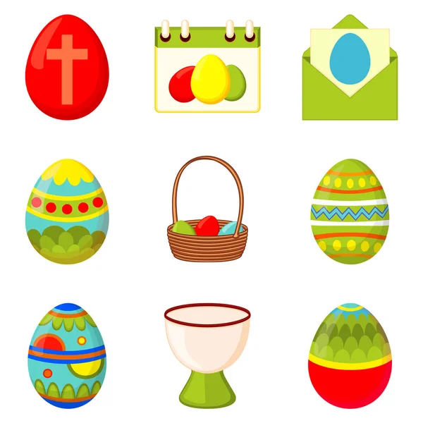 Colorato cartone animato 9 elementi uovo di Pasqua impostato — Vettoriale Stock