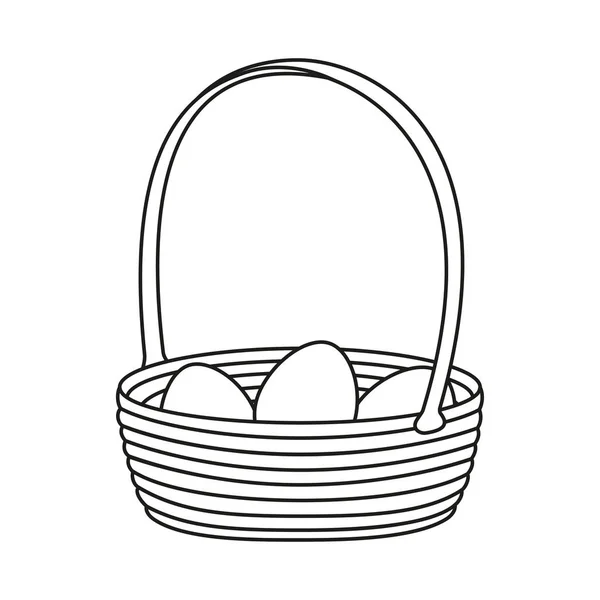 Línea de arte canasta de mimbre blanco y negro de huevos — Vector de stock