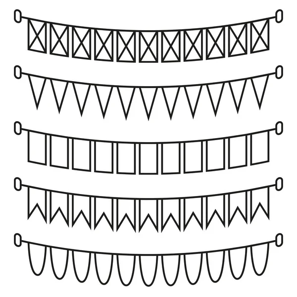 Drapeaux de vacances noir et blanc Line art . — Image vectorielle