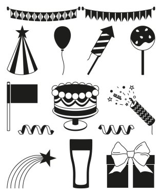 14 siyah beyaz parti elemanları seti