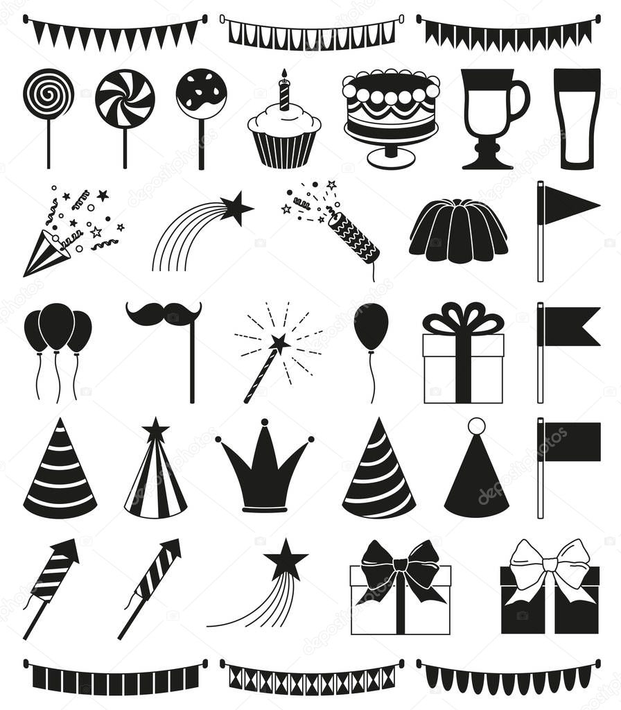 35 black and white party elements set