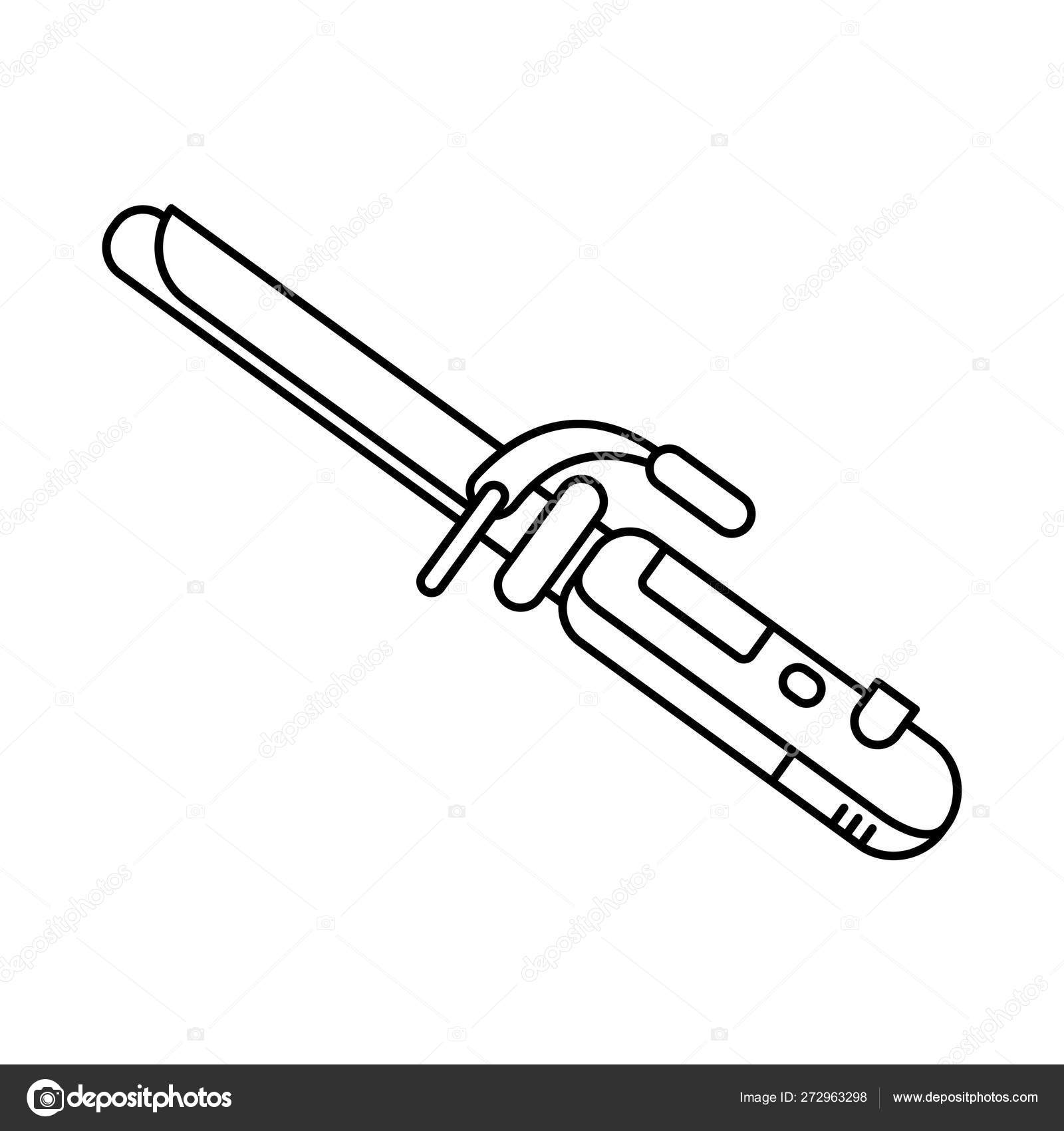 Line Art Black And White Hair Curling Iron Stock Vector