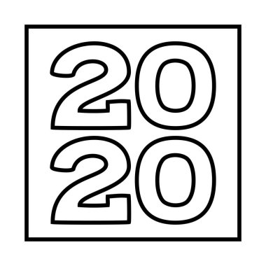 Çizgi sanat siyah beyaz 2020 yeni yıl kare sembolü.