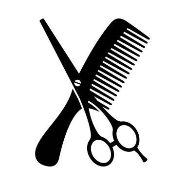 Black and white comb and scissors silhouette clipart