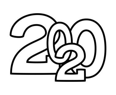 Çizgi sanat siyah beyaz 2020 yeni yıl afişi