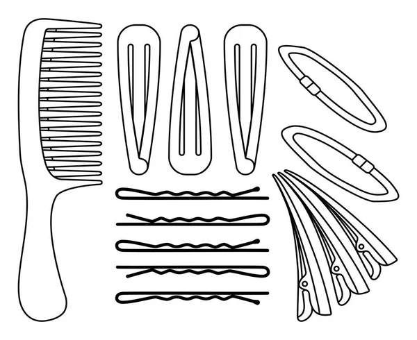 Línea de arte negro y blanco conjunto de peinado de pelo — Archivo Imágenes Vectoriales