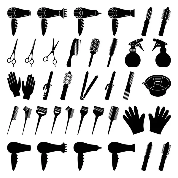 37 schwarz-weiße Friseurwerkzeuge — Stockvektor