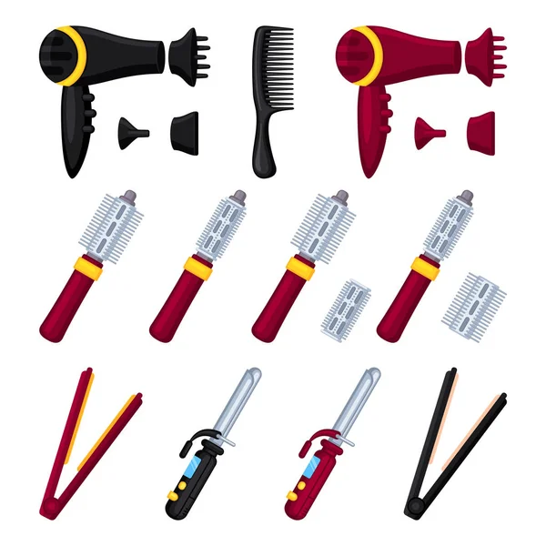 Jeu d'outils électrique coloré de coiffeur de dessin animé — Image vectorielle