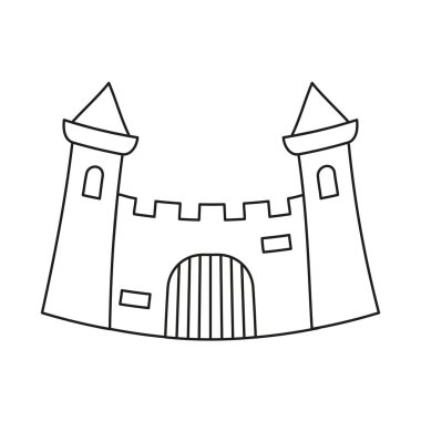 Çizgi sanat siyah ve beyaz masal kale kapısı