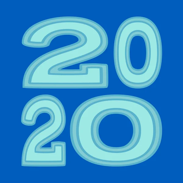 Kék rajzfilm 2020 newyear különböző szélességű karakterek — Stock Vector