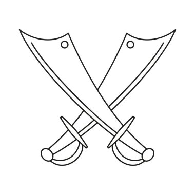 Çizgi sanatı siyah ve beyaz çapraz kılıçlar