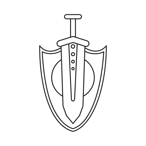 Лінійне мистецтво чорно-білий меч щит декор стін — стоковий вектор
