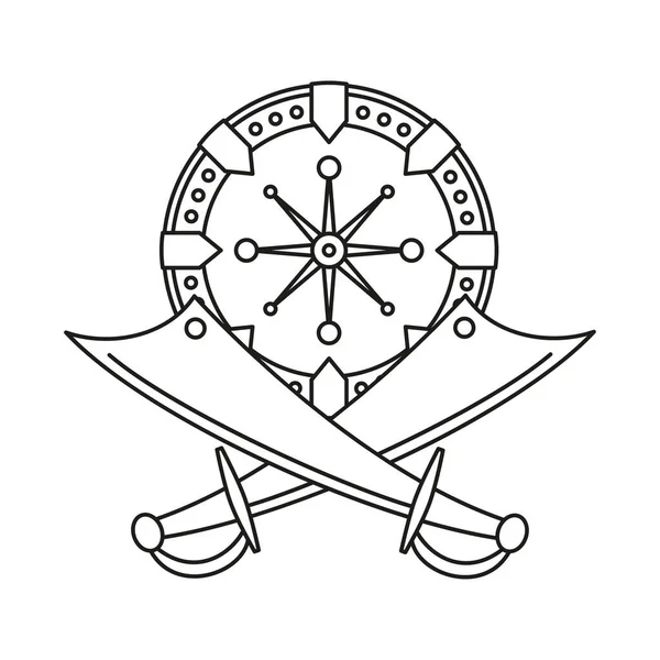 Escudo de cimitarra en blanco y negro — Vector de stock