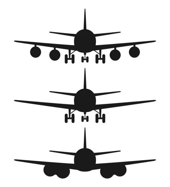 Siyah-beyaz 3 uçak ön görüş silueti ayarlandı Telifsiz Stok Vektörler