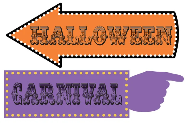 Halloween Carnival Sign Template Direction Signs Arrow Pointing Hand — Stock Vector