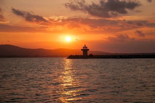 Lighthouse Beautiful Evening Sunset Sea Amazing Sunset Black Sea Beautiful — Stock Photo, Image